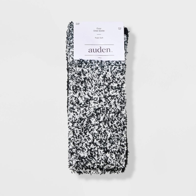 slide 2 of 3, Women's Marled 2pk Cozy Crew Socks - Auden™ Black 4-10: Recycled Polyester, Knit, Tagless, 2 ct