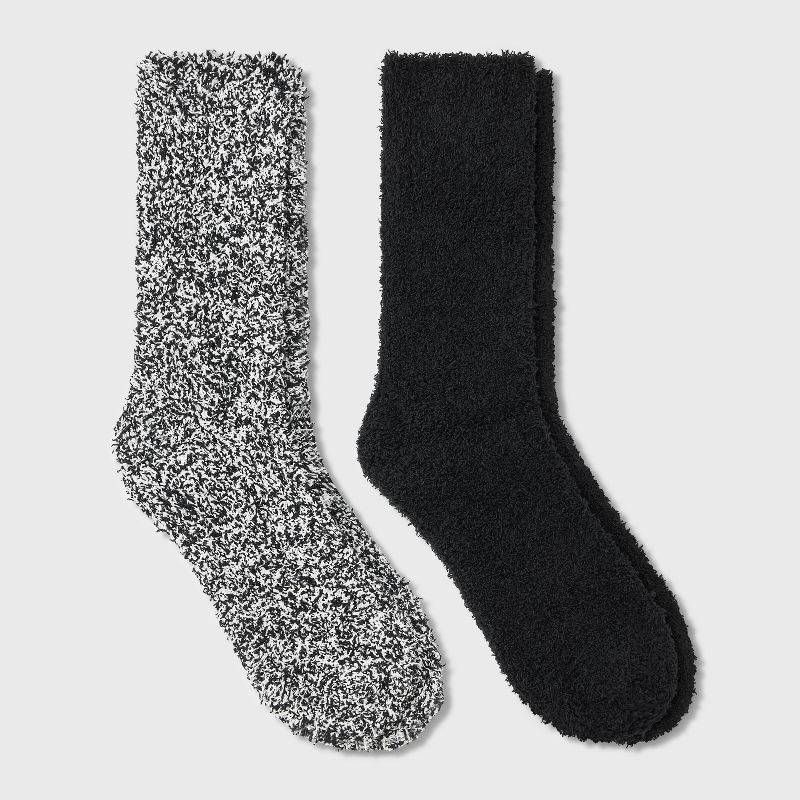 slide 1 of 3, Women's Marled 2pk Cozy Crew Socks - Auden™ Black 4-10: Recycled Polyester, Knit, Tagless, 2 ct