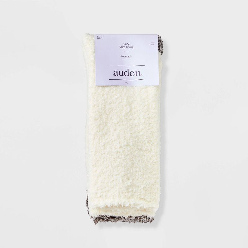 slide 2 of 3, Women's Marled 2pk Cozy Crew Socks - Auden™ Ivory/Charcoal Gray 4-10: Knit Lightweight, Tagless, Recycled Polyester, 2 ct