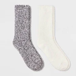 Women's Marled 2pk Cozy Crew Socks - Auden™ Ivory/Charcoal Gray 4-10: Knit Lightweight, Tagless, Recycled Polyester