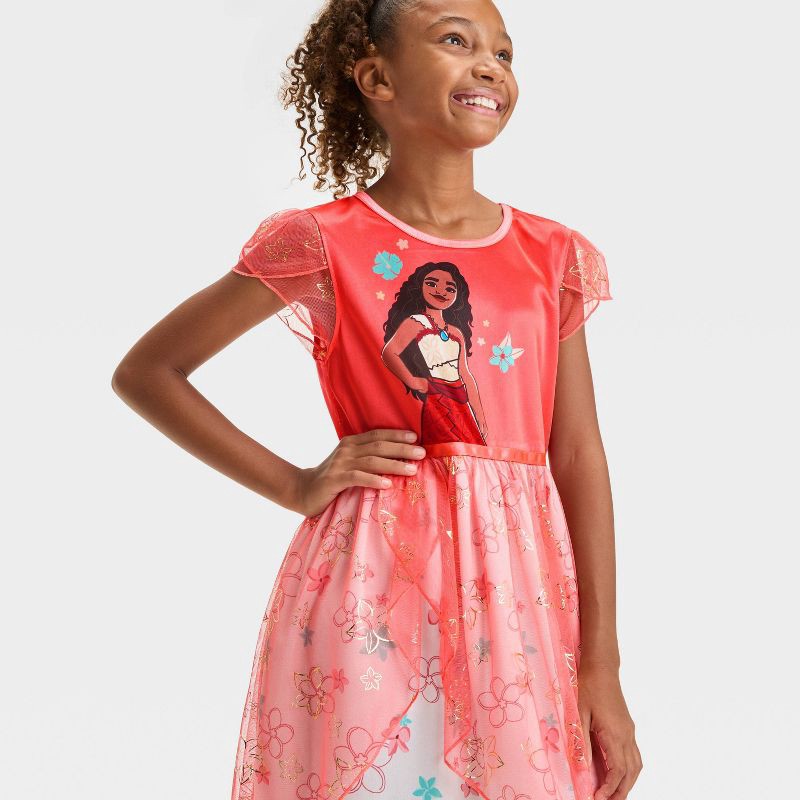slide 3 of 3, Girls' Disney Moana Dress-Up NightGown - Orange S, 1 ct