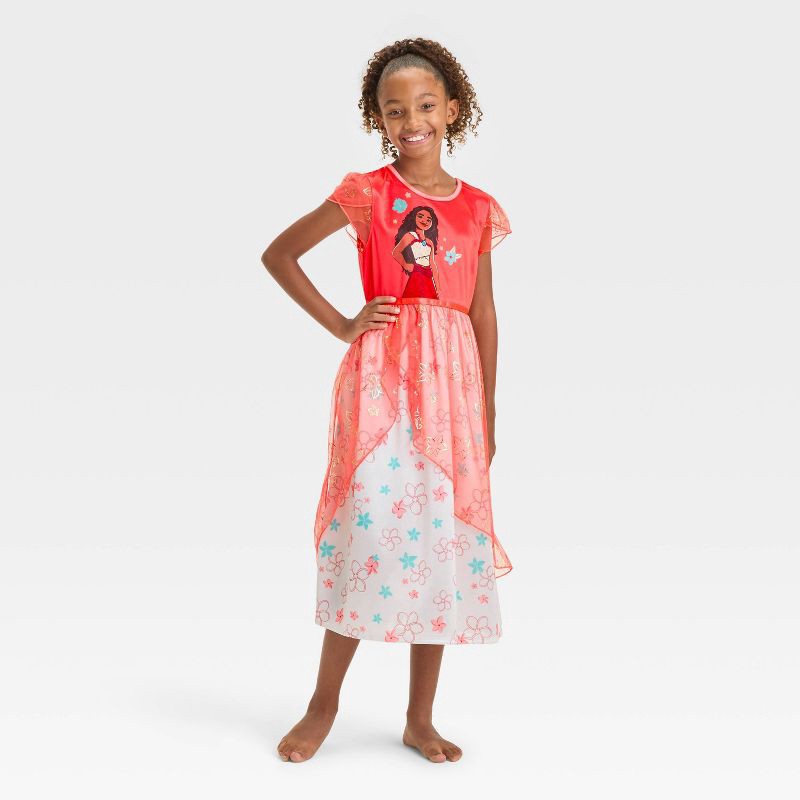slide 1 of 3, Girls' Disney Moana Dress-Up NightGown - Orange S, 1 ct