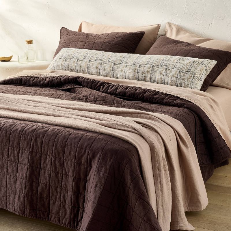 slide 2 of 4, Full/Queen Heavyweight Linen Blend Quilt Dark Fig - Casaluna™, 1 ct