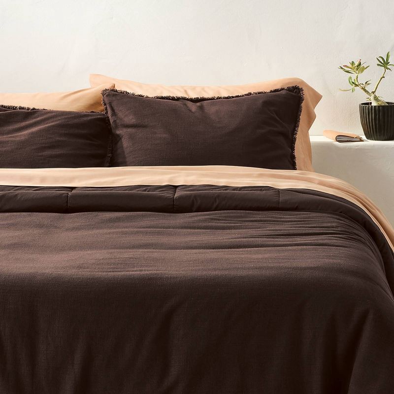 slide 1 of 6, Full/Queen Heavyweight Linen Blend Comforter and Sham Set Dark Fig - Casaluna™, 1 ct