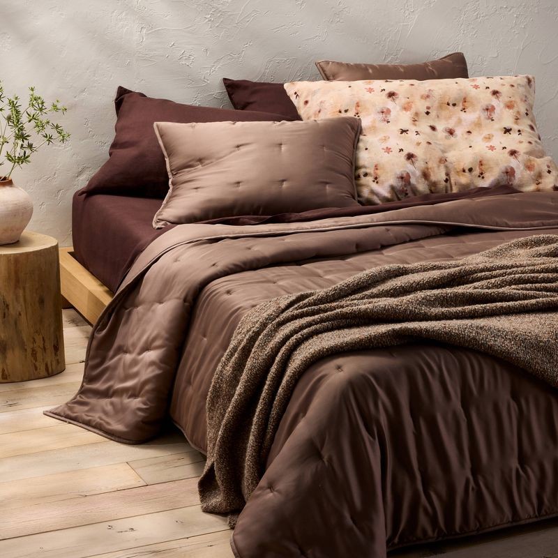 slide 2 of 4, King Rayon from Bamboo Quilt Pillow Sham Brown - Casaluna™, 1 ct