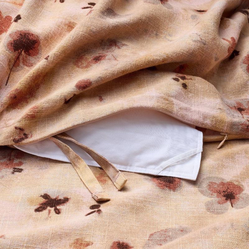 slide 4 of 7, Full/Queen Heavyweight Linen Blend Duvet Cover and Sham Set Pressed Floral Print - Casaluna™, 1 ct