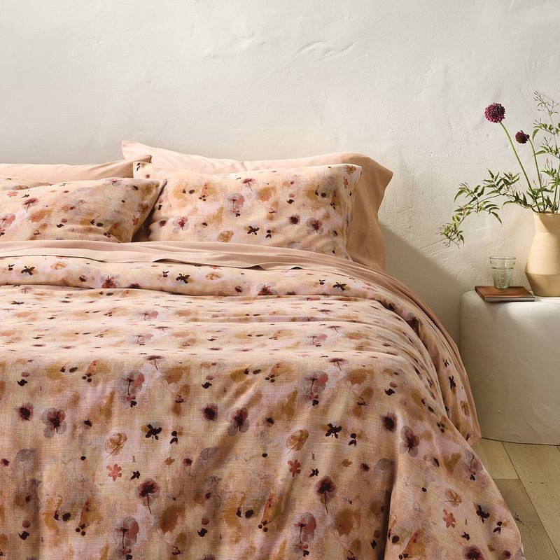 slide 1 of 7, Full/Queen Heavyweight Linen Blend Duvet Cover and Sham Set Pressed Floral Print - Casaluna™, 1 ct