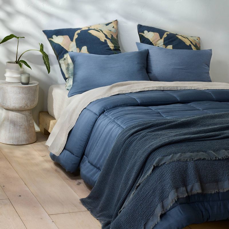 slide 2 of 4, King Textured Waffle Coverlet Dark Mineral Blue - Casaluna™, 1 ct