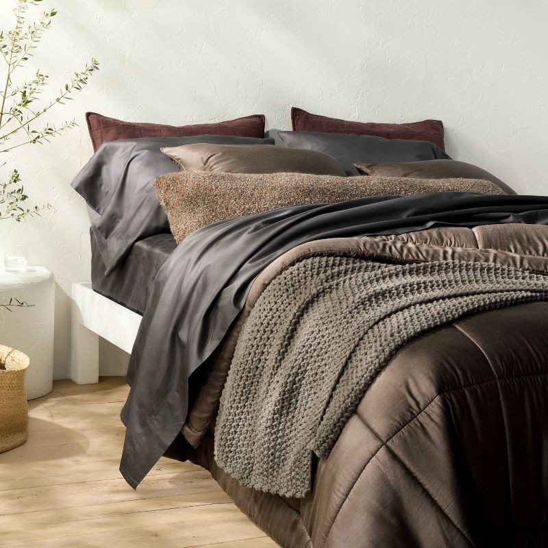 slide 2 of 3, King Heavyweight Linen Blend Quilt Sham Dark Fig - Casaluna™, 1 ct