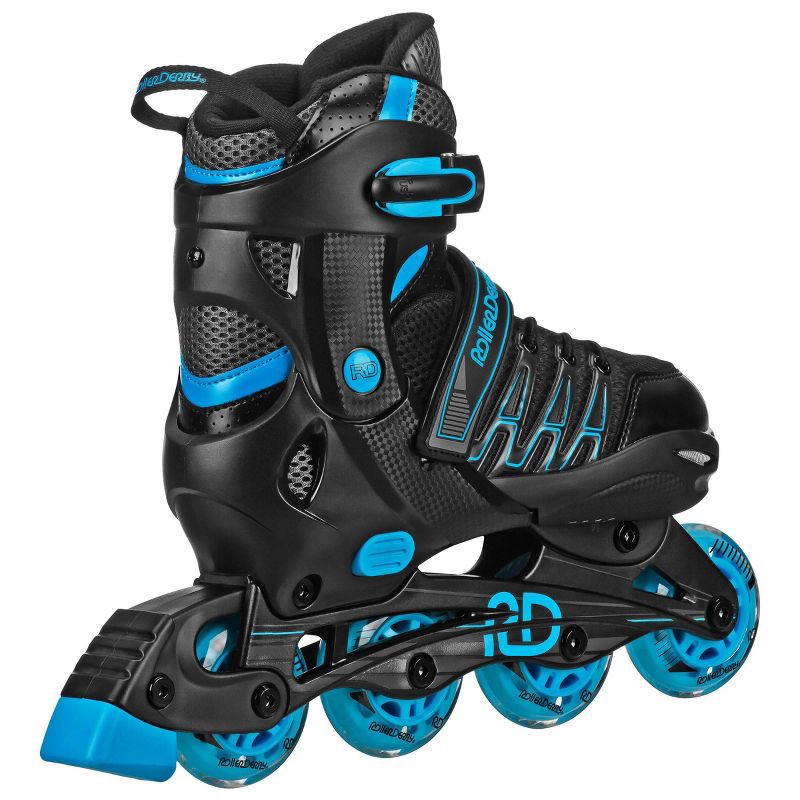 slide 2 of 6, Roller Derby Custom Adult In-Fit Skates - Blue/Black 7-10: Adjustable, Padded Boot Shaft, 1 ct