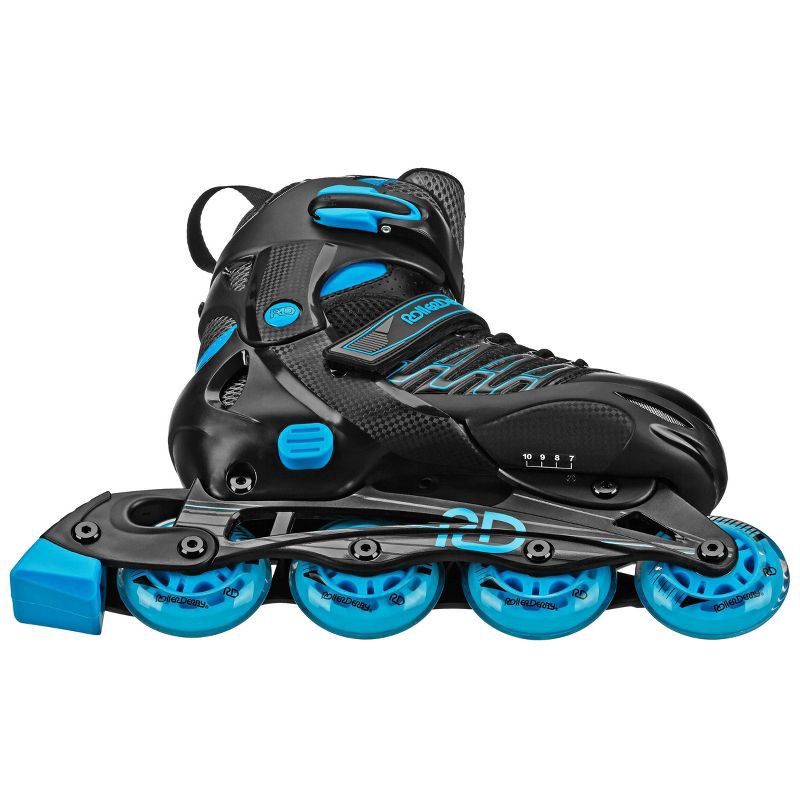 slide 3 of 6, Roller Derby Custom Adult In-Fit Skates - Blue/Black 7-10: Adjustable, Padded Boot Shaft, 1 ct