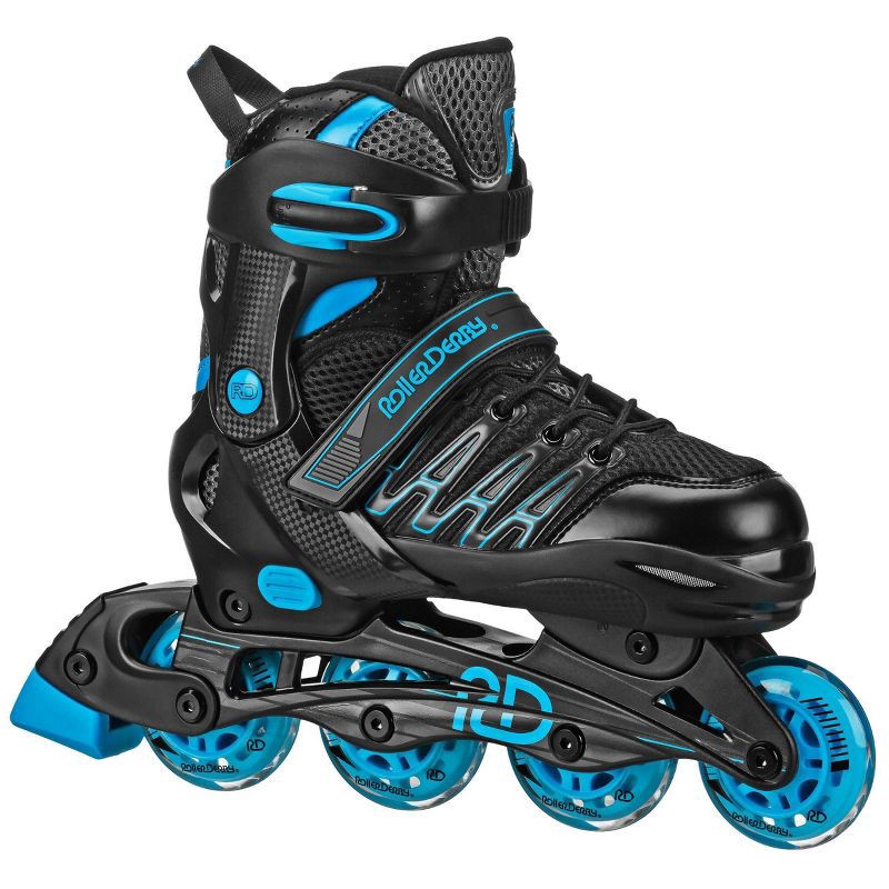 slide 1 of 6, Roller Derby Custom Adult In-Fit Skates - Blue/Black 7-10: Adjustable, Padded Boot Shaft, 1 ct