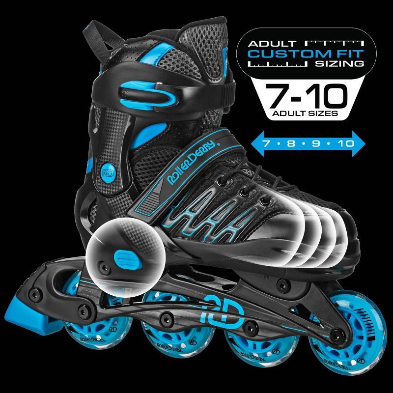 slide 6 of 6, Roller Derby Custom Adult In-Fit Skates - Blue/Black 7-10: Adjustable, Padded Boot Shaft, 1 ct