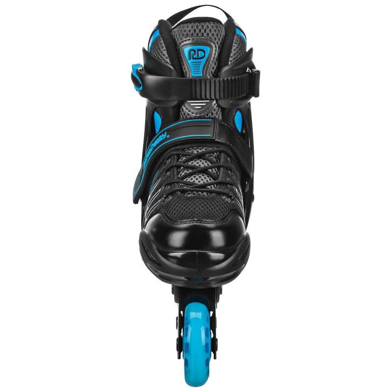 slide 5 of 6, Roller Derby Custom Adult In-Fit Skates - Blue/Black 9-12: Adjustable, Padded Boot Shaft, 1 ct