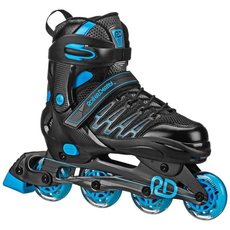 slide 1 of 6, Roller Derby Custom Adult In-Fit Skates - Blue/Black 9-12: Adjustable, Padded Boot Shaft, 1 ct