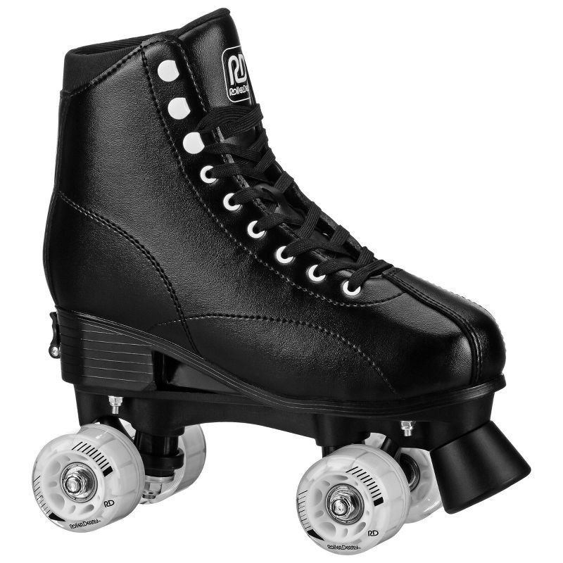 slide 1 of 6, Roller Derby Youth Adult Custom Fit Quad Roller Skates - Black 7-10: Adjustable Size, Padded Boot Shaft, 1 ct