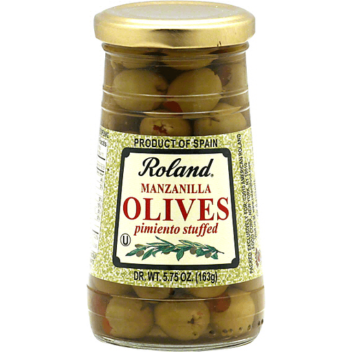 slide 2 of 2, Roland Olives, Manzanilla, Pimiento Stuffed, 5.75 oz