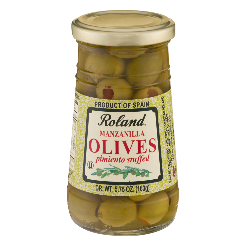 slide 1 of 2, Roland Olives, Manzanilla, Pimiento Stuffed, 5.75 oz