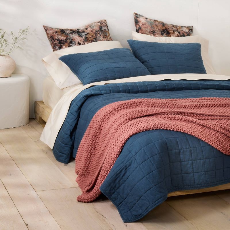 slide 2 of 3, King Heavyweight Linen Blend Quilt Sham Dark Mineral Blue - Casaluna™, 1 ct