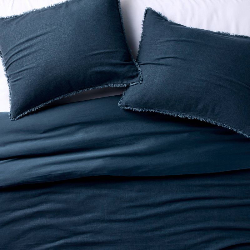 slide 3 of 6, King Heavyweight Linen Blend Duvet Cover and Sham Set Dark Mineral Blue - Casaluna™, 1 ct