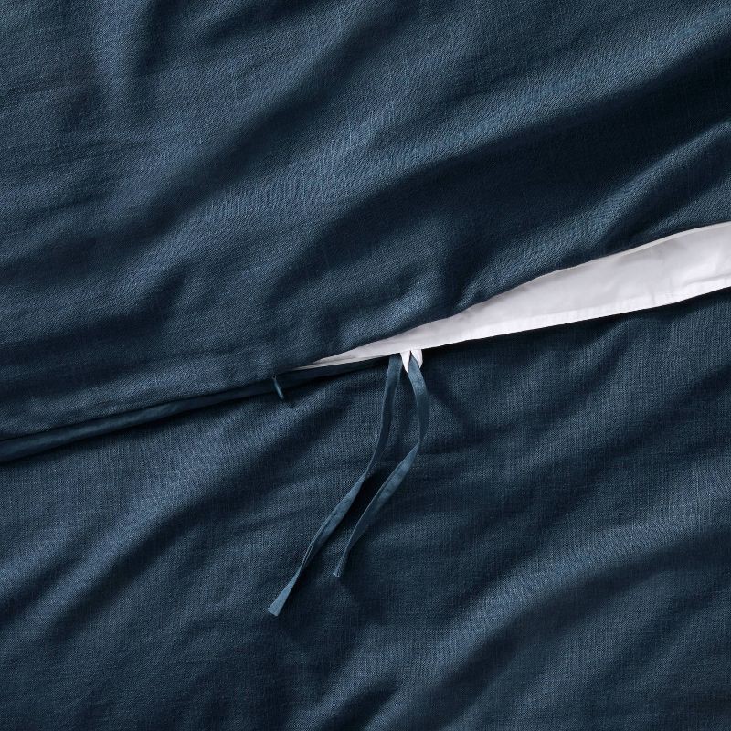 slide 4 of 6, King Heavyweight Linen Blend Duvet Cover and Sham Set Dark Mineral Blue - Casaluna™, 1 ct