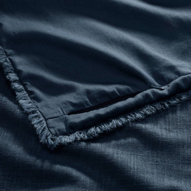 slide 5 of 6, King Heavyweight Linen Blend Duvet Cover and Sham Set Dark Mineral Blue - Casaluna™, 1 ct