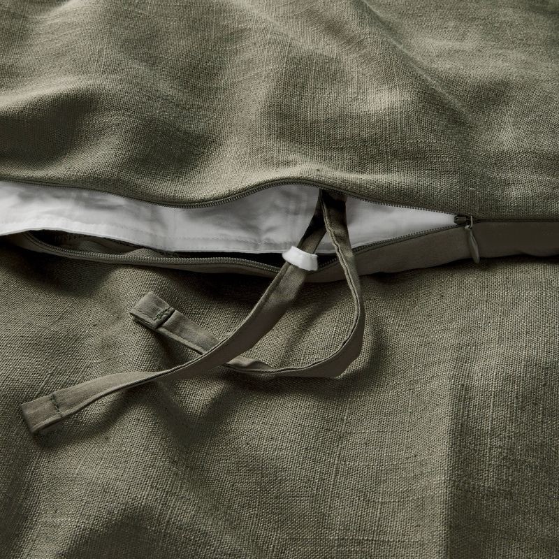 slide 4 of 6, Full/Queen Heavyweight Linen Blend Duvet Cover and Sham Set Olive Green - Casaluna™, 1 ct