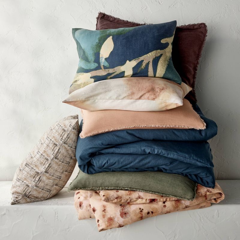 slide 6 of 6, Full/Queen Heavyweight Linen Blend Duvet Cover and Sham Set Olive Green - Casaluna™, 1 ct