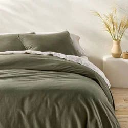 Full/Queen Heavyweight Linen Blend Duvet Cover and Sham Set Olive Green - Casaluna™