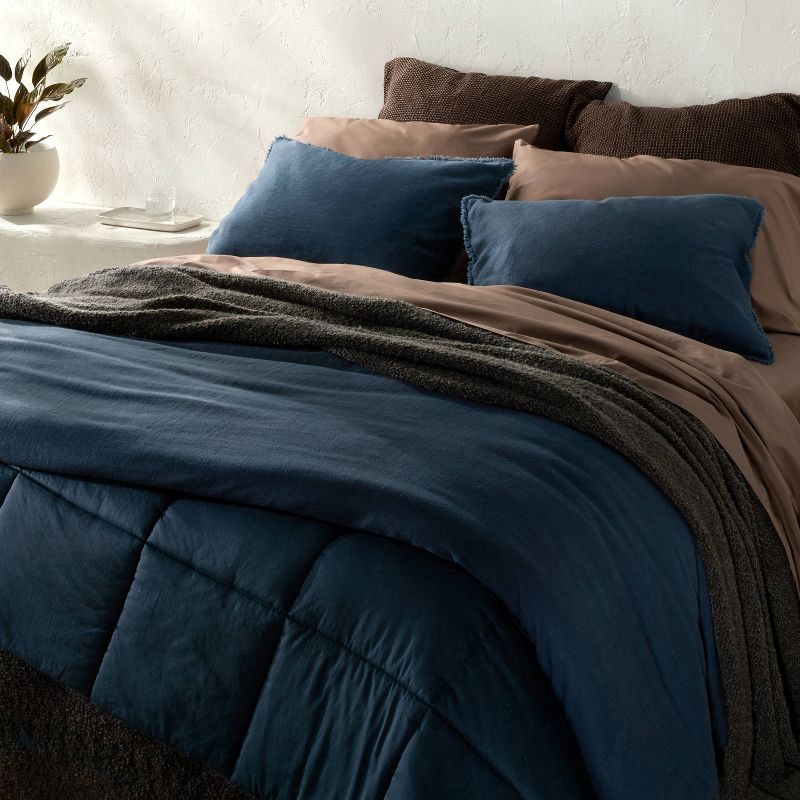 slide 2 of 6, Full/Queen Heavyweight Linen Blend Comforter and Sham Set Dark Mineral Blue - Casaluna™, 1 ct