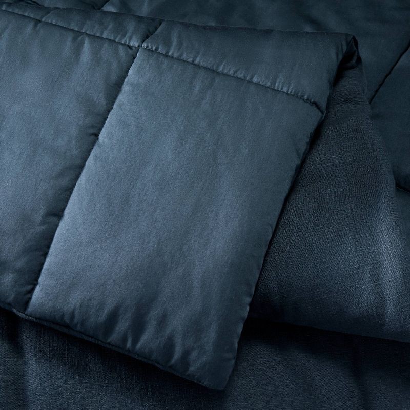 slide 4 of 6, Full/Queen Heavyweight Linen Blend Comforter and Sham Set Dark Mineral Blue - Casaluna™, 1 ct