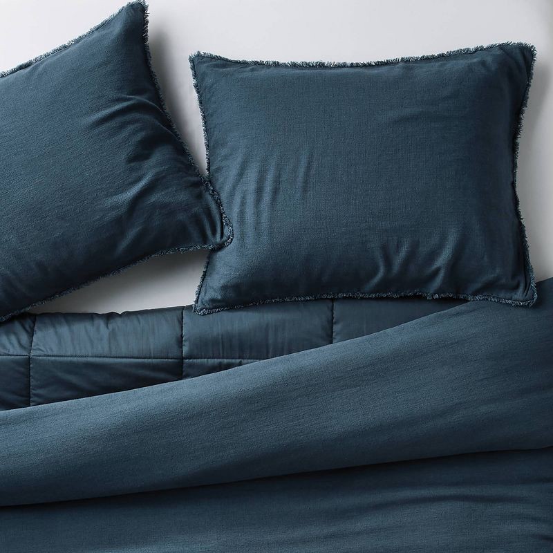 slide 3 of 6, King Heavyweight Linen Blend Comforter and Sham Set Dark Mineral Blue - Casaluna™, 1 ct