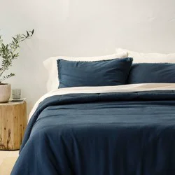 King Heavyweight Linen Blend Comforter and Sham Set Dark Mineral Blue - Casaluna™