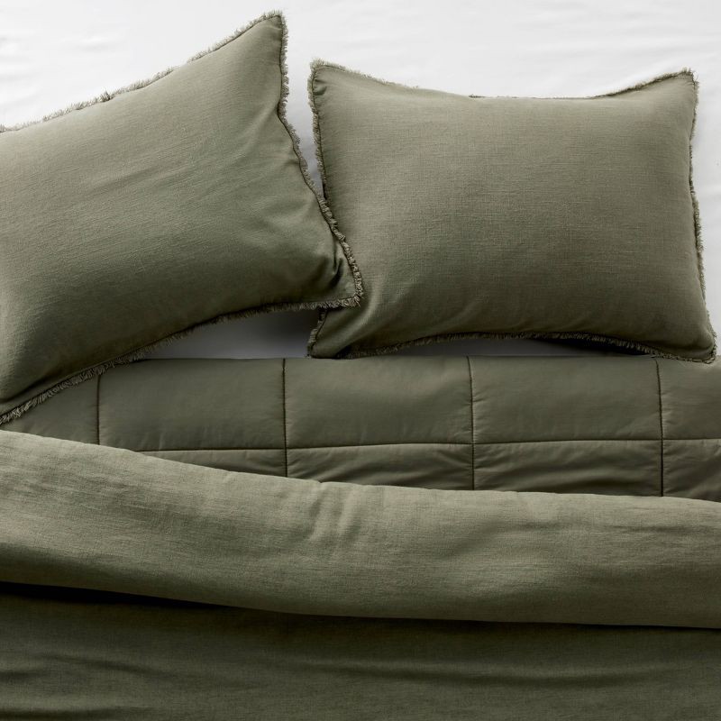 slide 3 of 6, King Heavyweight Linen Blend Comforter and Sham Set Olive Green - Casaluna™, 1 ct