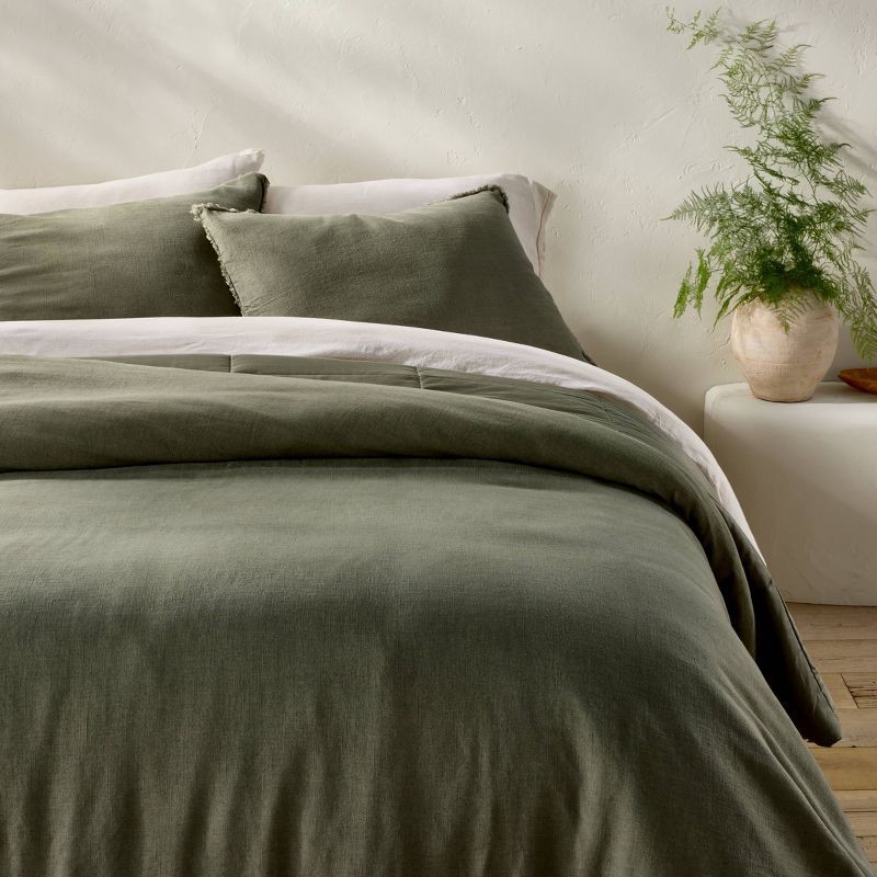 slide 1 of 6, King Heavyweight Linen Blend Comforter and Sham Set Olive Green - Casaluna™, 1 ct