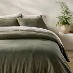 King Heavyweight Linen Blend Comforter and Sham Set Olive Green - Casaluna™