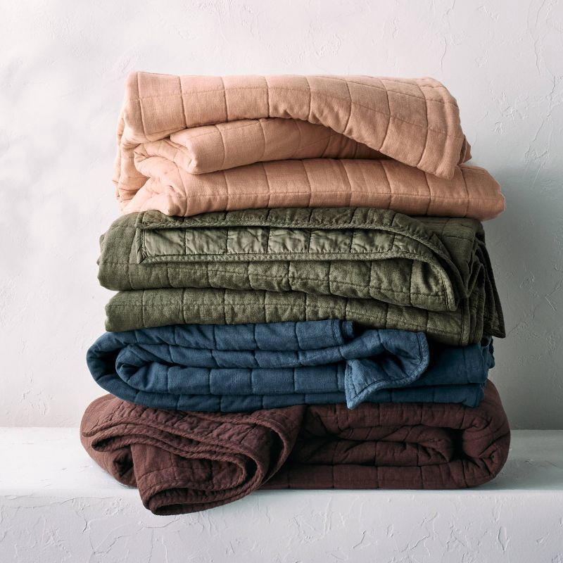 slide 4 of 4, King Heavyweight Linen Blend Quilt Dark Mineral Blue - Casaluna™, 1 ct