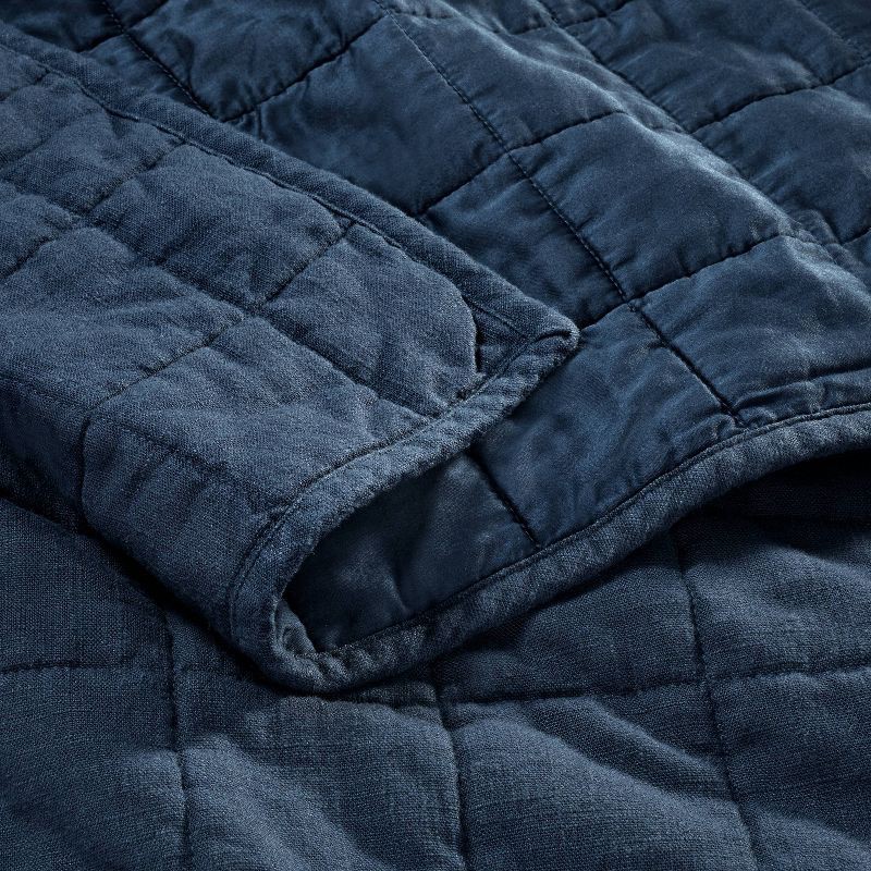 slide 3 of 4, Full/Queen Heavyweight Linen Blend Quilt Dark Mineral Blue - Casaluna™, 1 ct