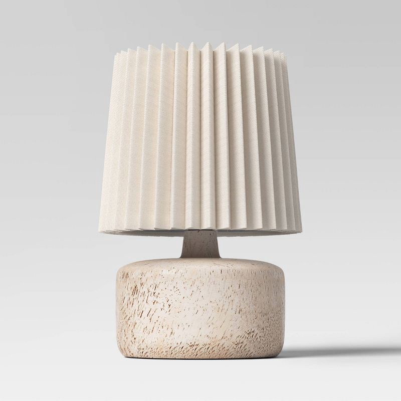 slide 2 of 4, Mini Faux Wood Accent Table Lamp with Pleated Shade Light - Room Essentials™, 1 ct