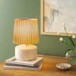 Mini Faux Wood Accent Table Lamp with Pleated Shade Light - Room Essentials™