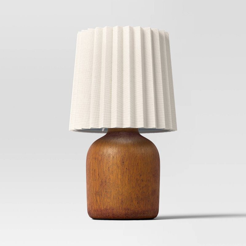 slide 2 of 4, Mini Faux Wood Accent Table Lamp with Pleated Shade Dark - Room Essentials™, 1 ct