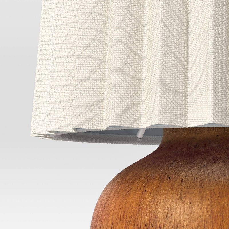 slide 4 of 4, Mini Faux Wood Accent Table Lamp with Pleated Shade Dark - Room Essentials™, 1 ct