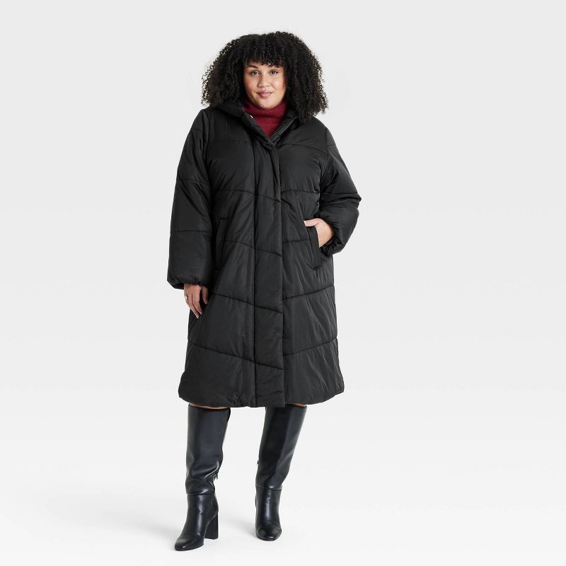 slide 1 of 3, Women's Long Puffer Jacket - Ava & Viv™ Black 3X, 1 ct