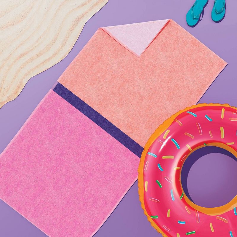 slide 2 of 5, XL 'WOW' Reversible Beach Towel Peach/Pink/Purple - Sun Squad™, 1 ct