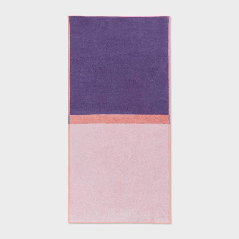 slide 3 of 5, XL 'WOW' Reversible Beach Towel Peach/Pink/Purple - Sun Squad™, 1 ct