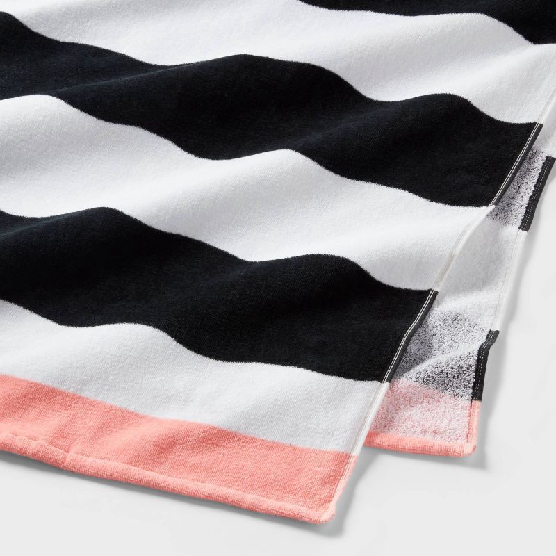 slide 3 of 4, Wavy Stripe Beach Towel Black/White - Sun Squad™, 1 ct