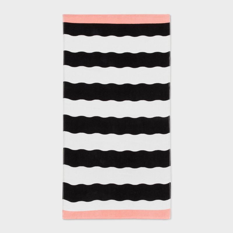 slide 1 of 4, Wavy Stripe Beach Towel Black/White - Sun Squad™, 1 ct