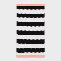 Wavy Stripe Beach Towel Black/White - Sun Squad™