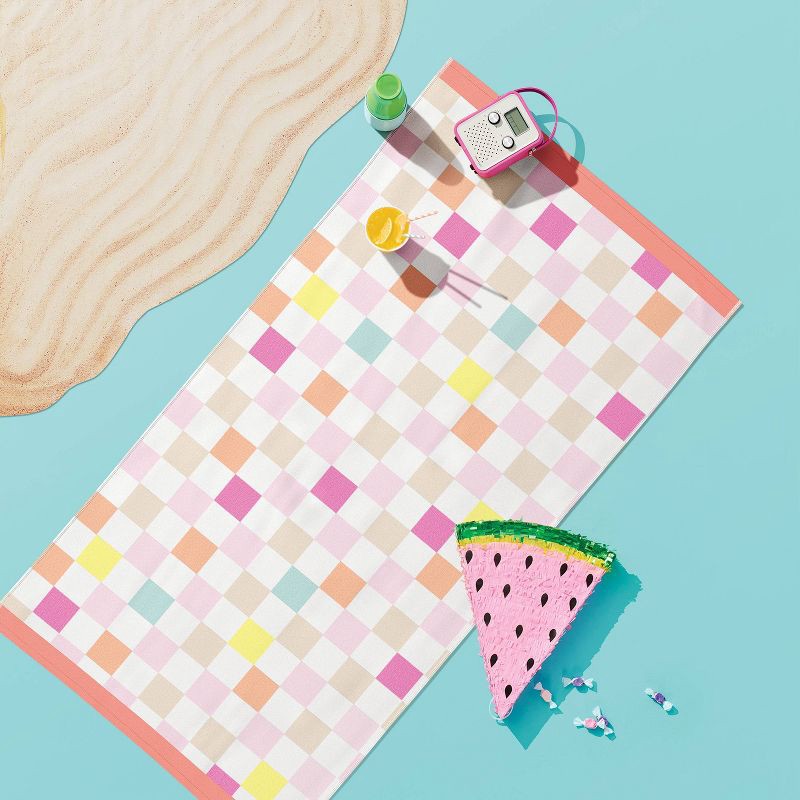 slide 2 of 3, Checkered Beach Towel Pink - Sun Squad™, 1 ct