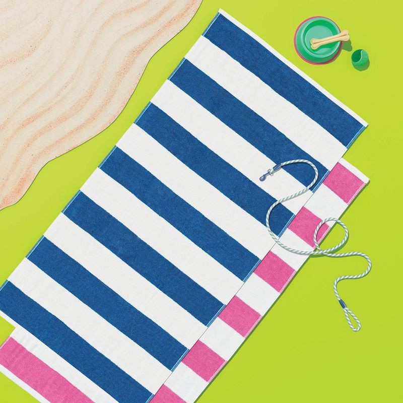 slide 2 of 5, 2pk Striped Beach Towel Bundle Blue/Pink - Sun Squad™, 2 ct